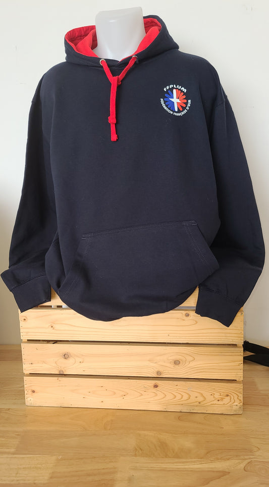 Sweat à capuche bicolore Bleu Marine/Rouge